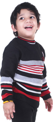 GTwo Woven Round Neck Casual Boys Black Sweater
