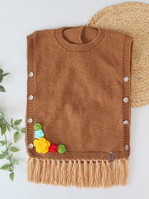 Woonie Self Design Round Neck Casual Baby Boys & Baby Girls Brown Sweater