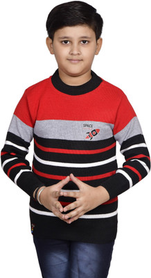 DIVYAM COLLECTION Striped Round Neck Casual Boys Red Sweater