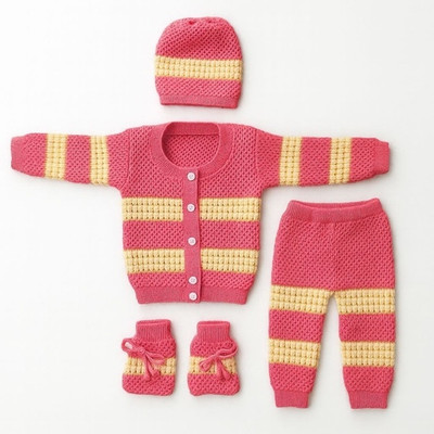 Bamboo Babe Self Design Round Neck Casual Baby Boys & Baby Girls Pink Sweater