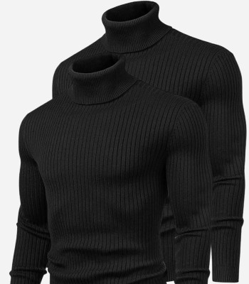 BAB Woven High Neck Casual Men Black Sweater