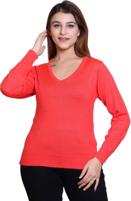 Ogarti Solid V Neck Casual Women Pink Sweater