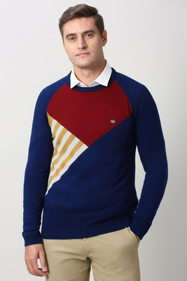 PETER ENGLAND Colorblock Crew Neck Casual Men Blue Sweater