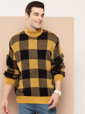 HERE&NOW Woven Turtle Neck Casual Men Yellow, Black Sweater