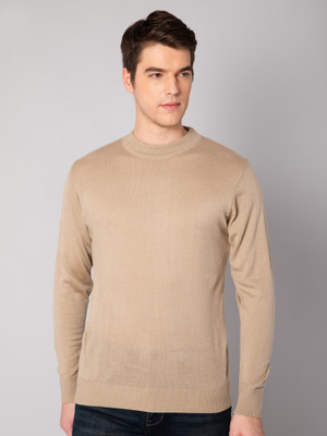 CANTABIL Solid Round Neck Casual Men Beige Sweater