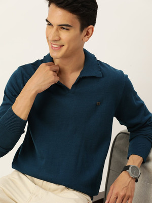 Mast & Harbour Solid Casual Men Blue Sweater