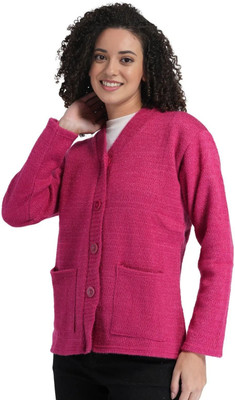 manra Solid V Neck Casual Women Pink Sweater
