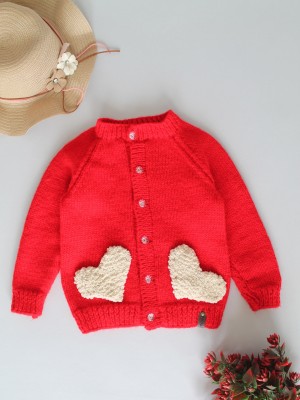 Woonie Self Design Round Neck Casual Baby Boys & Baby Girls Red, White Sweater