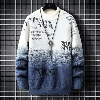 Keenuu Printed Round Neck Casual Men Blue Sweater
