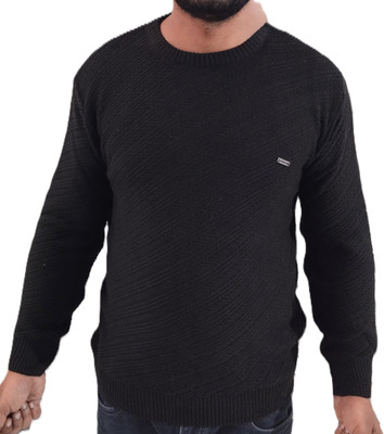 Trendy Threads Self Design Crew Neck Casual Men Maroon Sweater