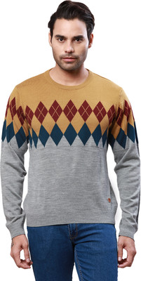 Raymond Argyle Round Neck Casual Men Grey Sweater
