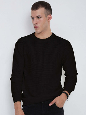 SHOWOFFFF Solid Round Neck Casual Men Black Sweater