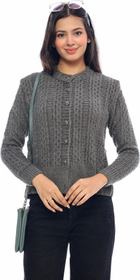 dutchdream Self Design Round Neck Lounge Wear Women Grey Sweater