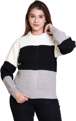 LEZA Colorblock Round Neck Casual Women Multicolor Sweater