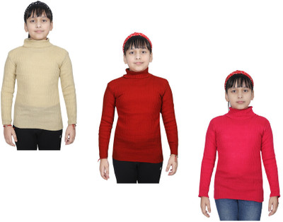 Indistar Solid High Neck Casual Girls Multicolor Sweater