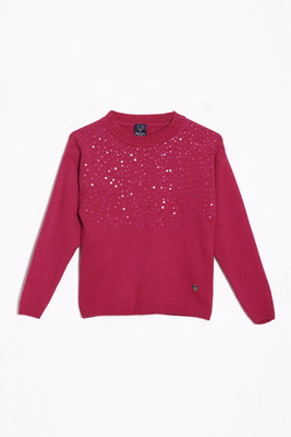 Allen Solly Embellished Round Neck Casual Girls Pink Sweater