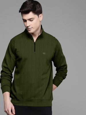 Triptee Self Design Turtle Neck Casual Men Dark Green Sweater