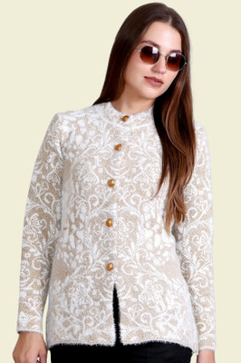 eWools Printed Round Neck Casual Women Beige Sweater