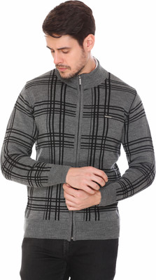 GODFREY Checkered Turtle Neck Casual Men Grey, Black Sweater