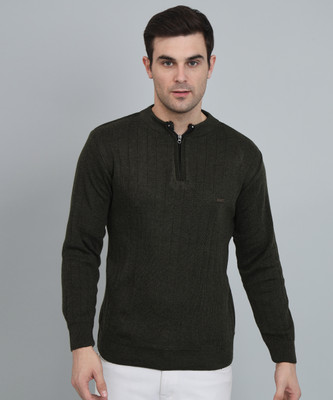 BUDAPEST Solid Round Neck Casual Men Black Sweater