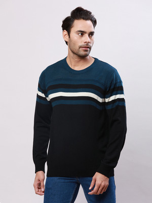 Raymond Self Design Round Neck Casual Men Black Sweater