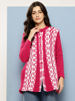 METRONAUT Woven, Self Design Collared Neck Casual Women Pink Sweater