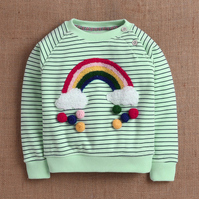 Yellow Apple Striped Round Neck Casual Baby Girls Dark Blue Sweater