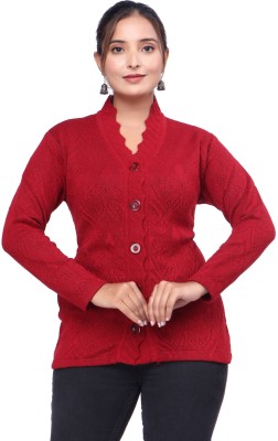 Pipasa Self Design V Neck Casual Women Maroon Sweater