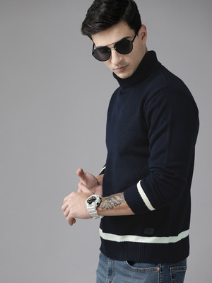 Roadster Solid Turtle Neck Casual Men Blue Sweater