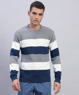 MORKEL Striped, Self Design Round Neck Casual Men Multicolor Sweater