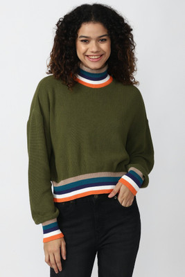 FOREVER 21 Solid Turtle Neck Casual Women Green Sweater