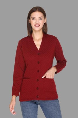 jorden4u Woven V Neck Casual Women Maroon Sweater