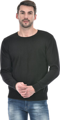 NUMERO UNO Solid Round Neck Casual Men Black Sweater