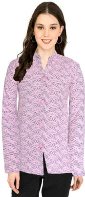 Shunit creation Self Design Round Neck Lounge Wear Women Pink Sweater