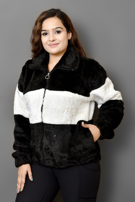 LookBeautifull Colorblock Collared Neck Casual Women Black Sweater