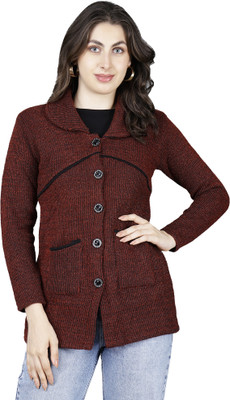 Chattanya Self Design V Neck Casual Women Maroon Sweater