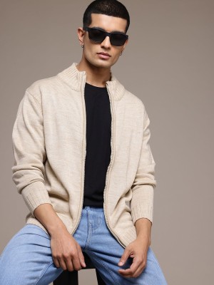 Roadster Solid High Neck Casual Men Beige Sweater