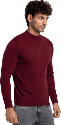 PARX Solid Round Neck Casual Men Maroon Sweater