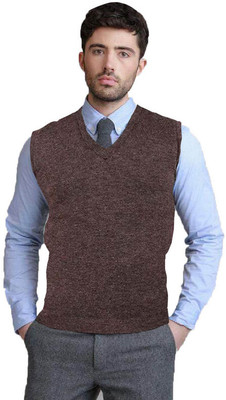 Retail Shopee Solid V Neck Formal Men Brown Sweater