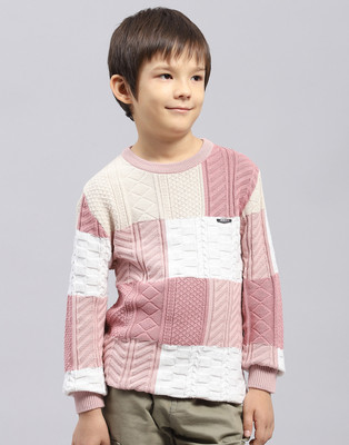 MONTE CARLO Self Design Round Neck Casual Boys Pink Sweater