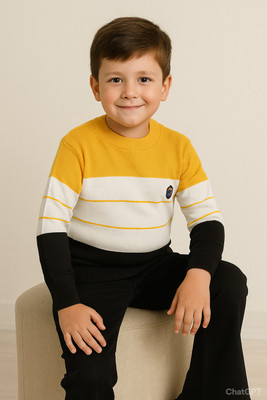DIMSYCOLLECTION Colorblock Round Neck Casual Boys Yellow Sweater