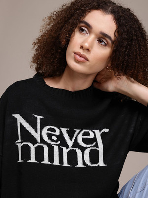 Roadster Printed Round Neck Casual Women Black Sweater