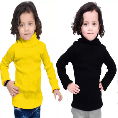 Desnuda Striped High Neck Casual Baby Boys & Baby Girls Black, Yellow Sweater