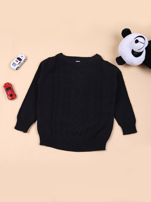 V-MART Self Design Round Neck Casual Baby Boys Black Sweater