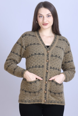 HIMYUG Self Design V Neck Casual Women Reversible Gold Sweater