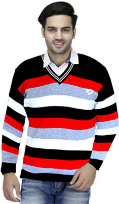 PrathaVastra Striped V Neck Casual Men Multicolor Sweater