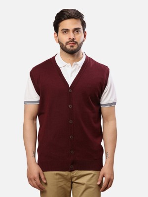 Raymond Solid V Neck Casual Men Maroon Sweater