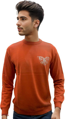 FORWARDS Striped Round Neck Casual Men Orange Sweater