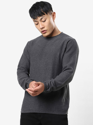 BEWAKOOF Geometric Print Round Neck Casual Men Grey Sweater