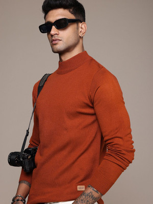 Roadster Solid Mandarin Neck Casual Men Red Sweater